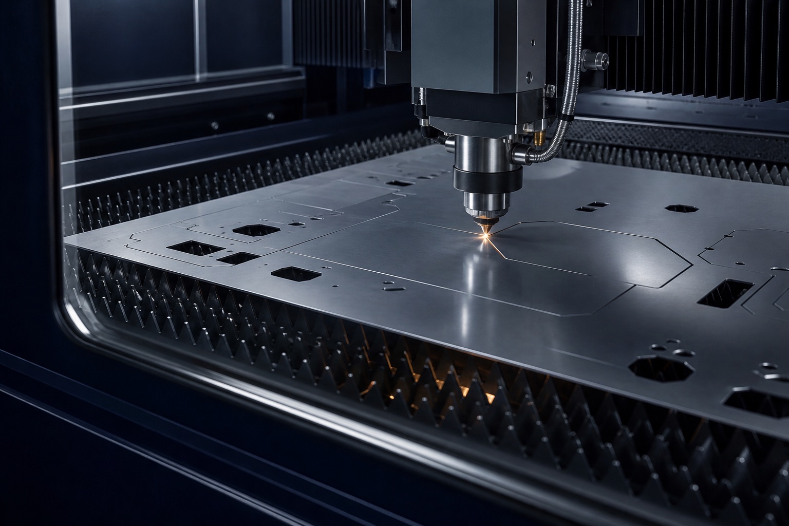 CGI process visualization of a fiber laser cutting stainless sheet metal